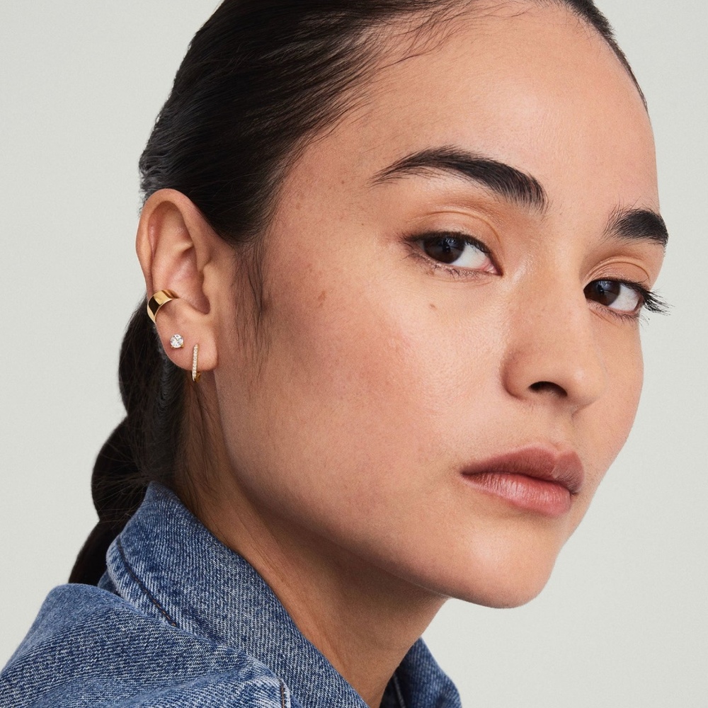 Mejuri Pavé Diamond Huggie U Hoops in 14k Yellow Gold